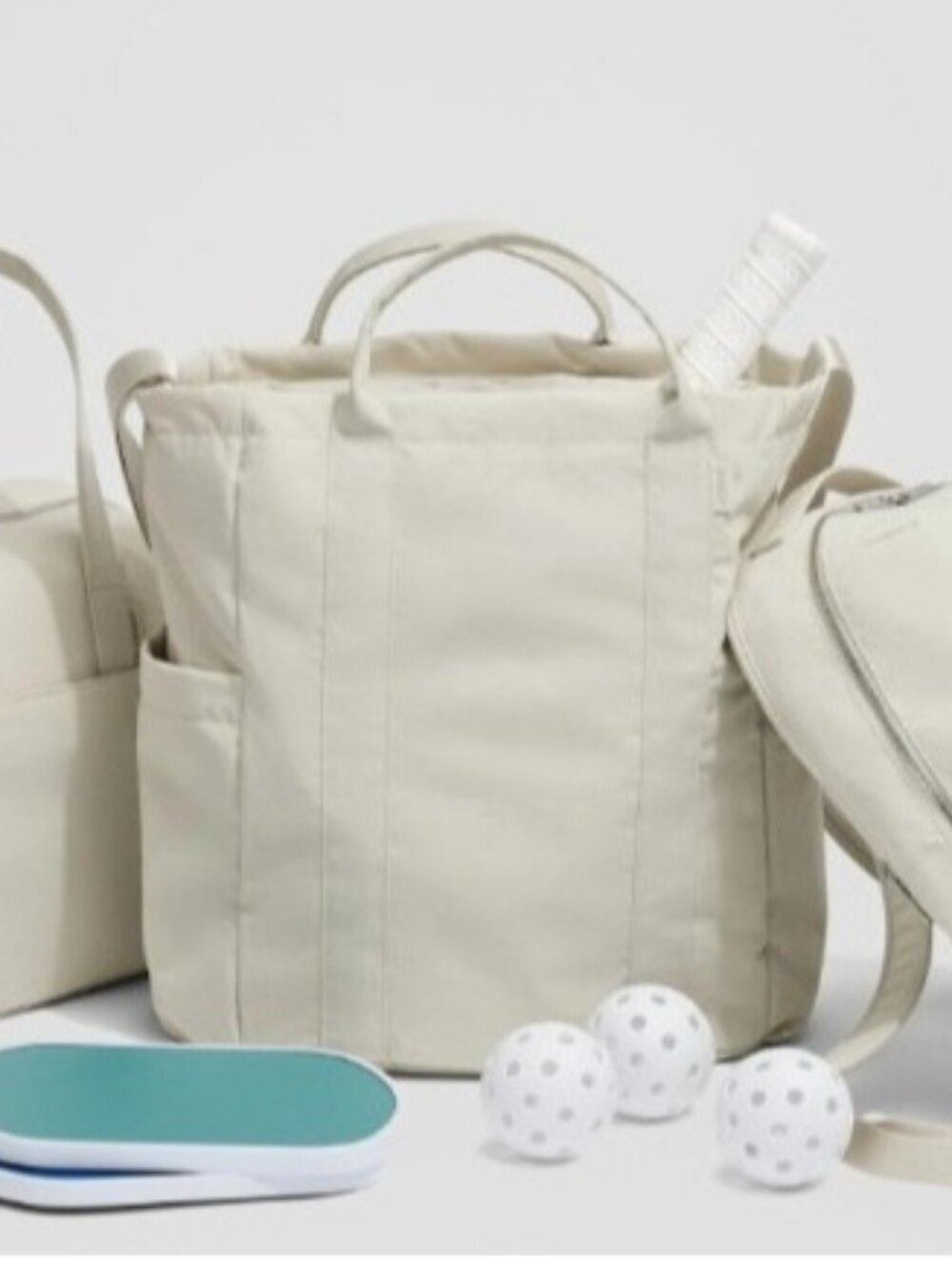 AWAY Travel Crossbody Tote Bag Beige Nylon Multi Pocket Shoulder Bag Everyday